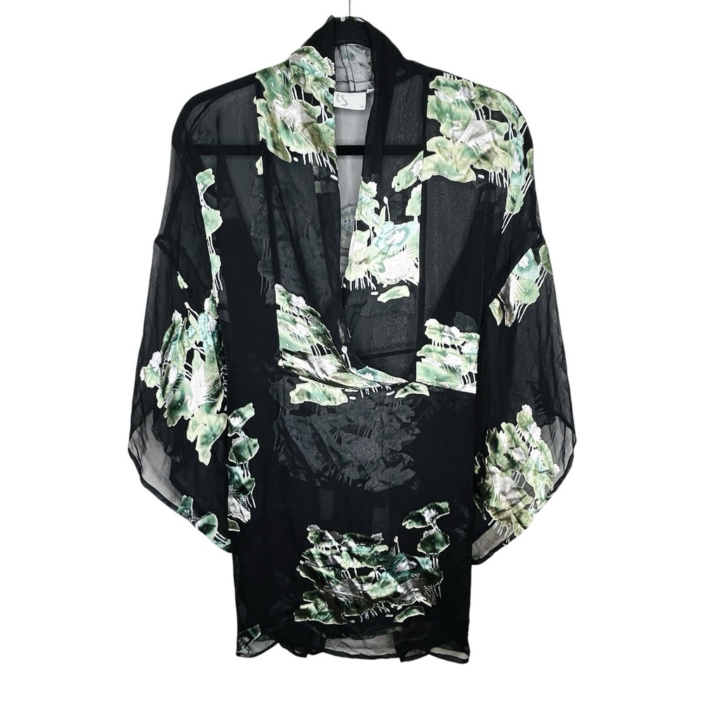 TS Y2k Sheer Kimono Top Sz 20 Boho Fairy Asian Art Whimsigoth Tie Back Going Out